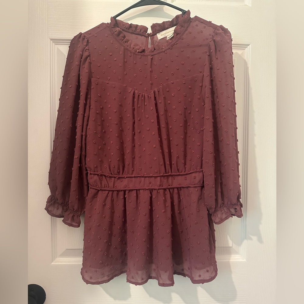 Monteau Burgundy Textured Blouse